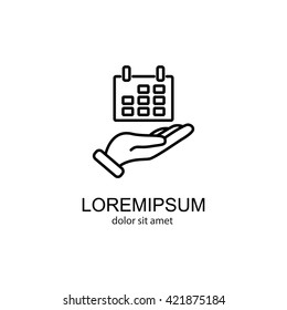 Web line icon. Calendar in hand