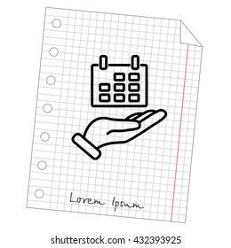 Web line icon. Calendar in hand
