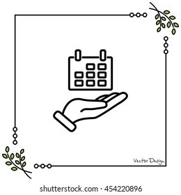 Web line icon. Calendar in hand