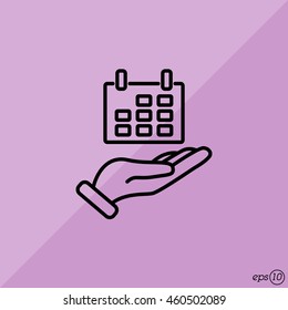 Web line icon. Calendar in hand