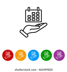 Web line icon. Calendar in hand