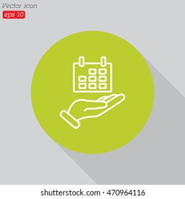 Web line icon. Calendar in hand