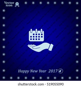 Web line icon. Calendar in hand