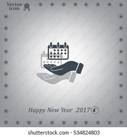 Web line icon. Calendar in hand