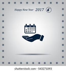 Web line icon. Calendar in hand