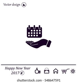 Web line icon. Calendar in hand