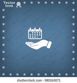 Web line icon. Calendar in hand