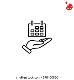 Web line icon. Calendar in hand