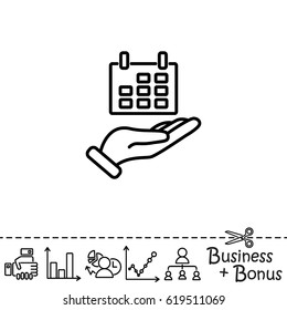 Web line icon. Calendar in hand