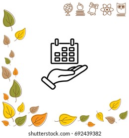 Web line icon. Calendar in hand