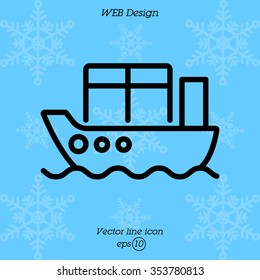 Web line icon. Cargo Ship