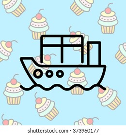 Web line icon. Cargo Ship