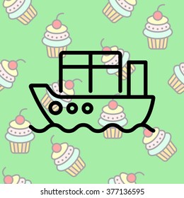Web line icon. Cargo Ship