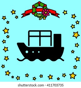 Web line icon. Cargo Ship