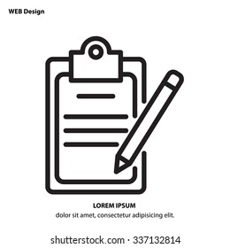 Web line icon -?? Checklist with pen (pencil)