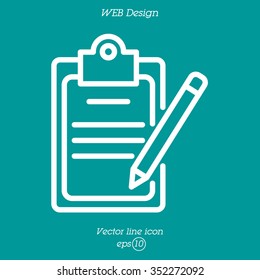 Web line icon. Checklist with pen (pencil)