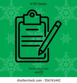 Web line icon. Checklist with pen (pencil)