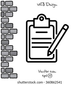 Web line icon. Checklist with pen (pencil)