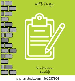 Web line icon. Checklist with pen (pencil)