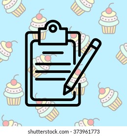 Web line icon. Checklist with pen (pencil)