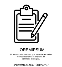 Web line icon. Checklist with pen (pencil)