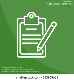Web line icon. Checklist with pen (pencil)