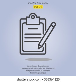 Web line icon. Checklist with pen (pencil)