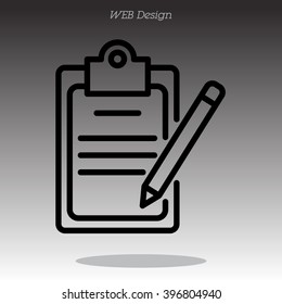 Web line icon. Checklist with pen (pencil)