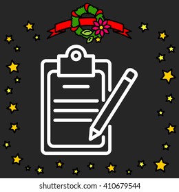 Web line icon. Checklist with pen (pencil)