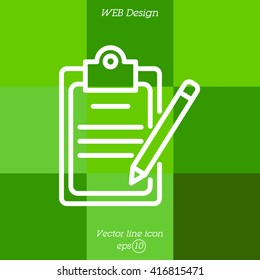 Web line icon. Checklist with pen (pencil)