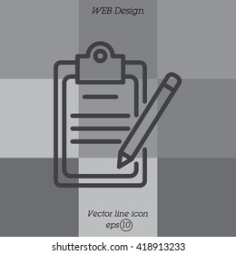 Web line icon. Checklist with pen (pencil)