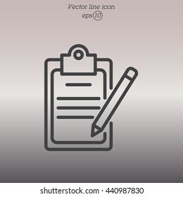 Web line icon. Checklist with pen (pencil)