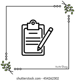Web line icon. Checklist with pen (pencil)