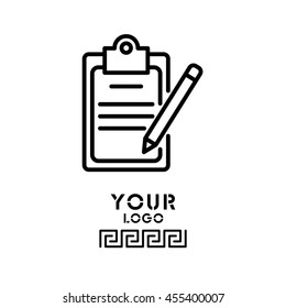 Web line icon. Checklist with pen (pencil)