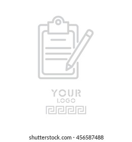 Web line icon. Checklist with pen (pencil)