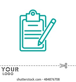 Web line icon. Checklist with pen (pencil)