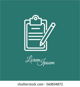 Web line icon. Checklist with pen (pencil)