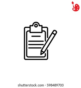 Web line icon. Checklist with pen (pencil)