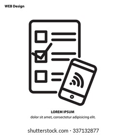 Web line icon -Checklist and smartphone with wi-fi
