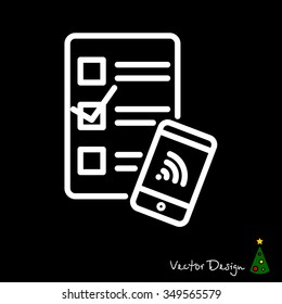 Web line icon. Checklist and smartphone with wi-fi