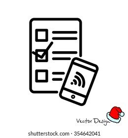 Web line icon. Checklist and smartphone with wi-fi