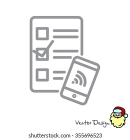 Web line icon. Checklist and smartphone with wi-fi