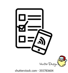 Web line icon. Checklist and smartphone with wi-fi