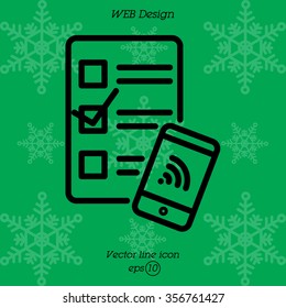 Web line icon. Checklist and smartphone with wi-fi