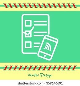 Web line icon. Checklist and smartphone with wi-fi
