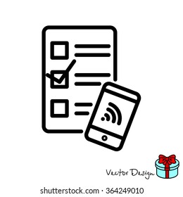 Web line icon. Checklist and smartphone with wi-fi