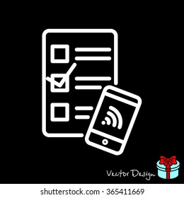 Web line icon. Checklist and smartphone with wi-fi