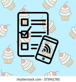 Web line icon. Checklist and smartphone with wi-fi