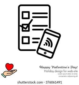 Web line icon. Checklist and smartphone with wi-fi