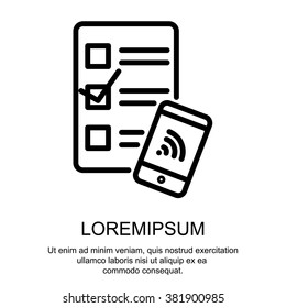 Web line icon. Checklist and smartphone with wi-fi
